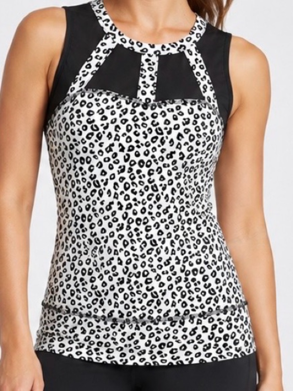 Juicy Couture Sport Women's Leopard Print Mesh Racerback Tank Top Black/White S